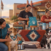 Editorial illustration of a tribal casino donation drive supporting local animals