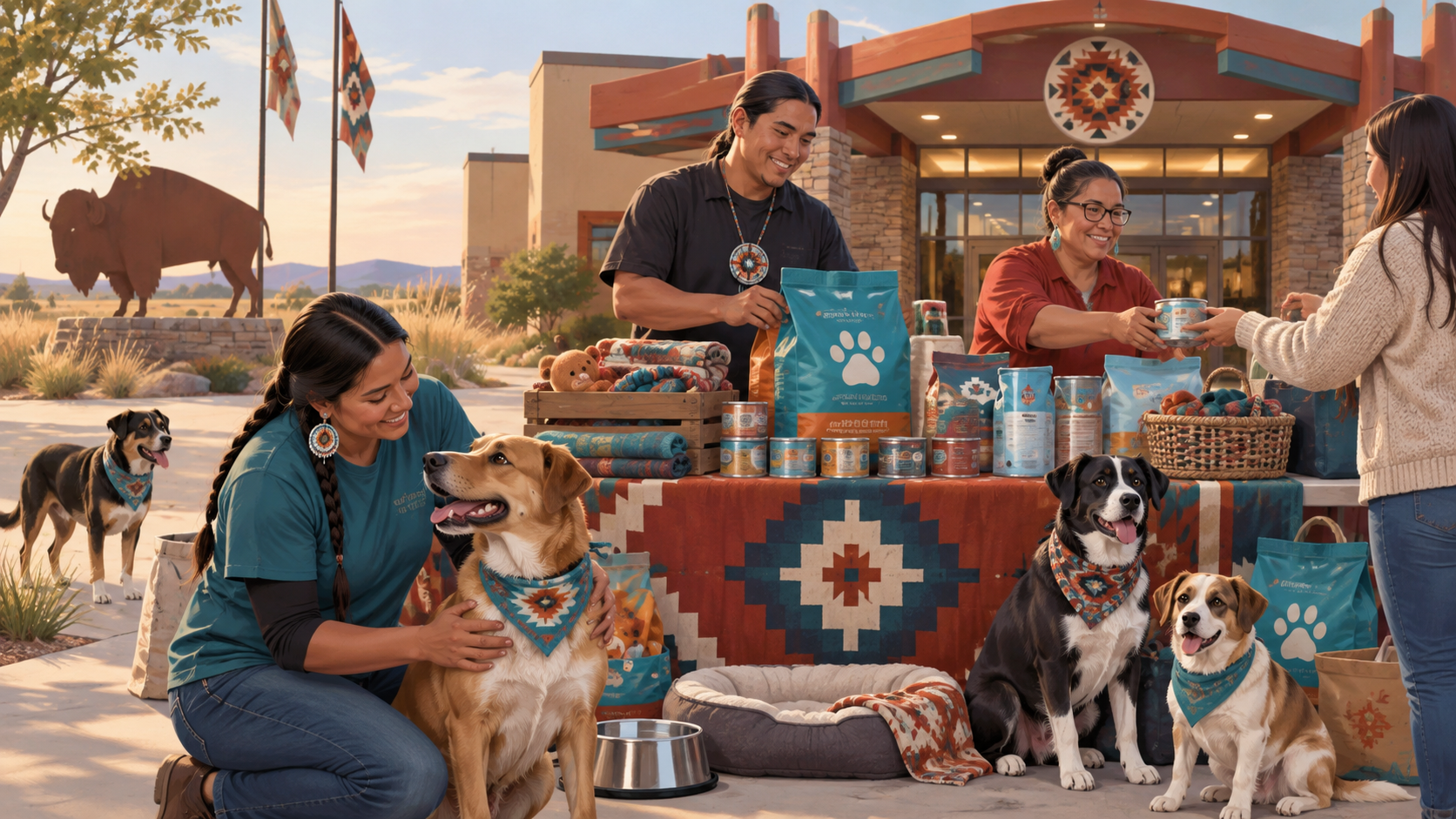 Editorial illustration of a tribal casino donation drive supporting local animals