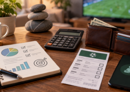 Editorial illustration of gambling financial literacy, budgeting, and responsible-play support