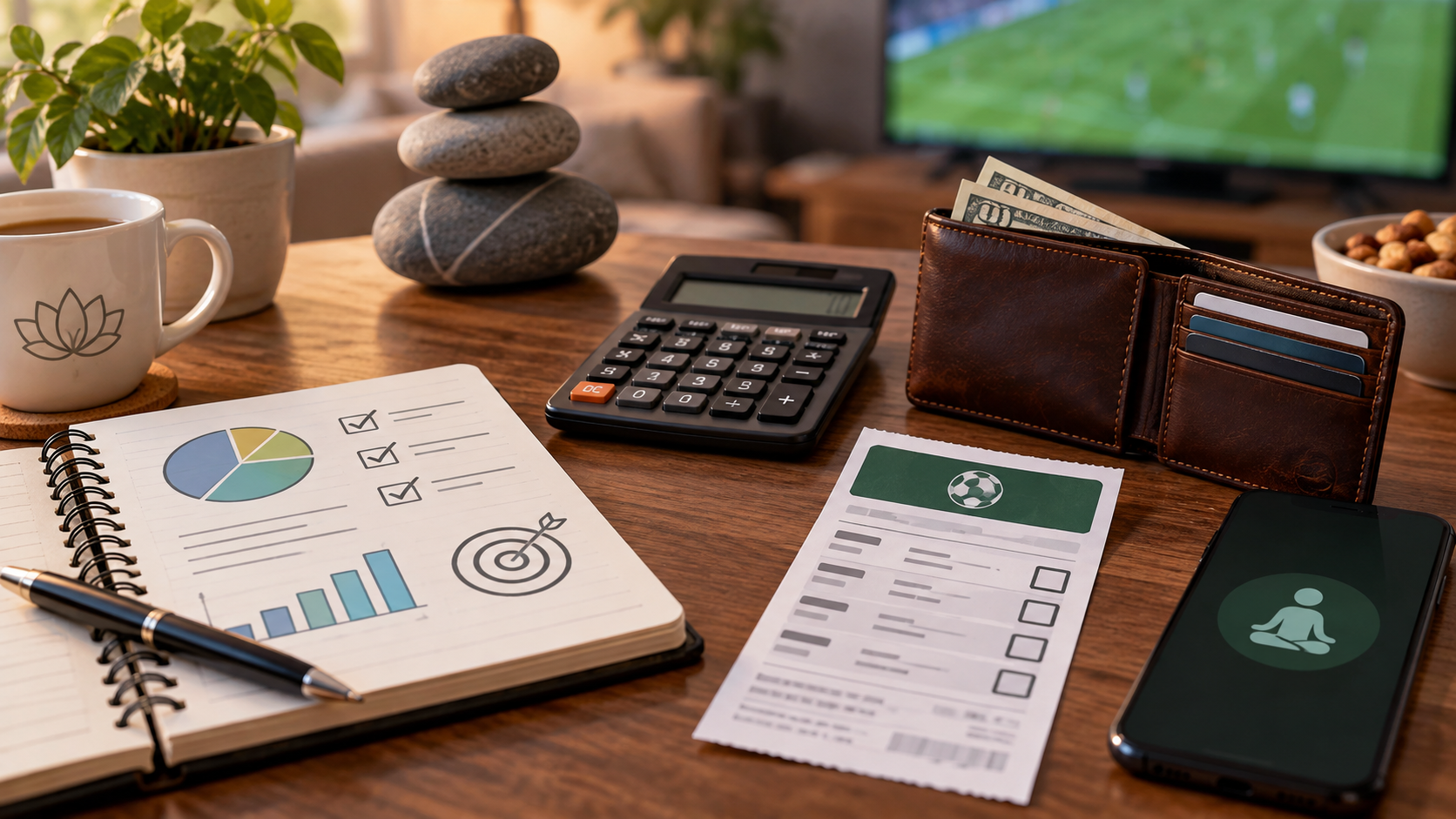 Editorial illustration of gambling financial literacy, budgeting, and responsible-play support
