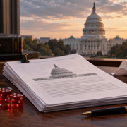 Editorial illustration of US gambling tax policy, a House committee document, and receipts