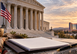 Editorial illustration of tribal sovereignty, a federal appeals court, and American Indian gaming policy