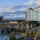 Editorial illustration of a tribal casino expansion in Washington, construction plans, and a resort property