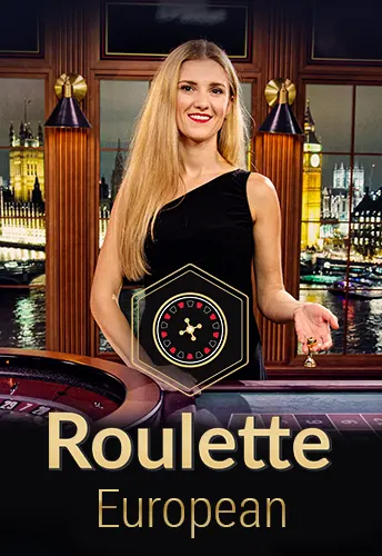 European roulette female blonde dealer in black dress.